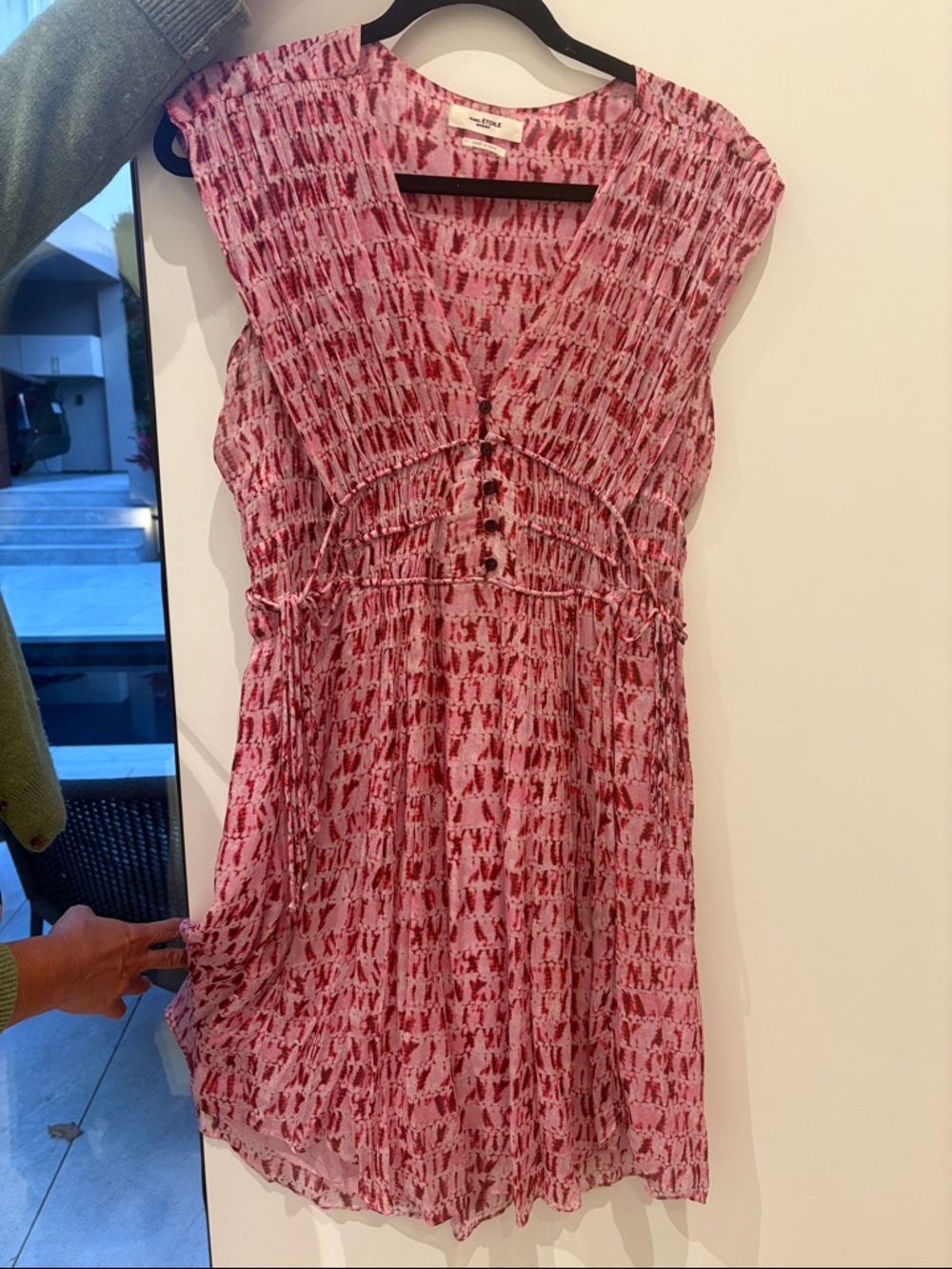 Isabel Etoile Marant Pink Patterned V-Neck Tie-Waist Dress